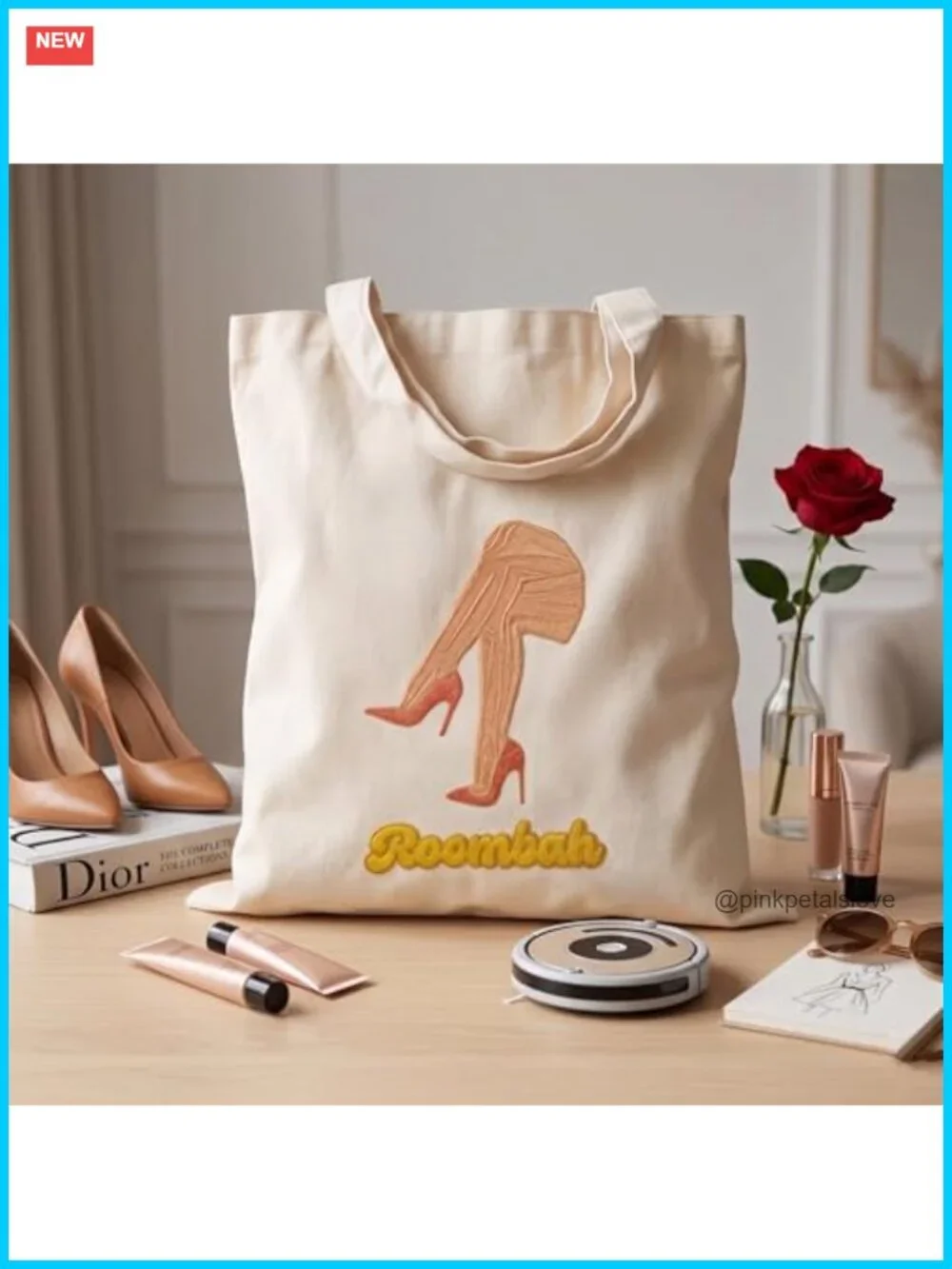 100% Cotton Canvas Tote - Reusable Grocery Shopping Bag with Embroidered Details